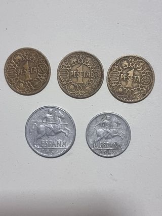 Lote 5 monedas antiguas España Peseta