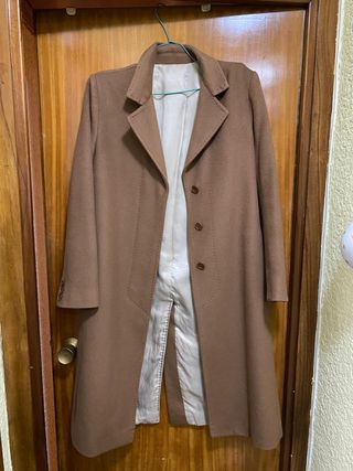 Abrigo largo lana mujer marrón