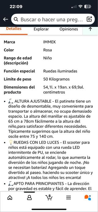 Patinete Immek rosa niña