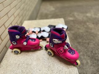 Patines niña Rosa Decathlon Talla 32 + Proteccione