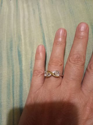 Anillo Plata 2 Corazones Cristal