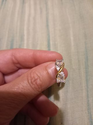 Anillo Plata 2 Corazones Cristal