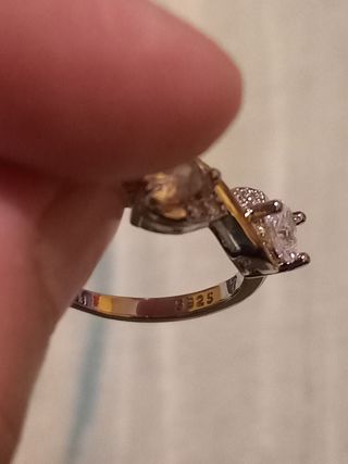 Anillo Plata 2 Corazones Cristal