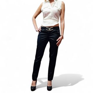 Pantaloni donna neri in raso lucido