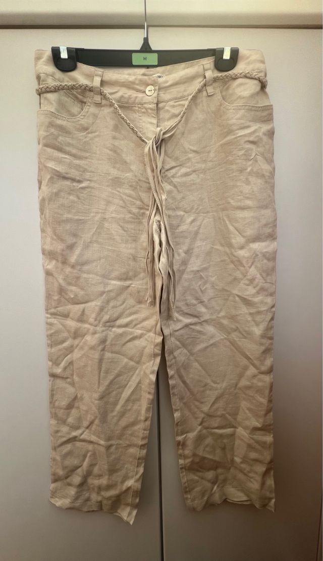 Pantalón 100% Lino Beige