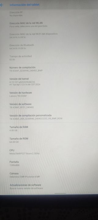 Tablet Lenovo TB-X306F Negra