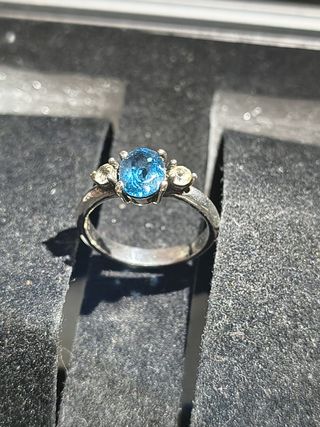 Anillo Plata 3 Gemas Azul
