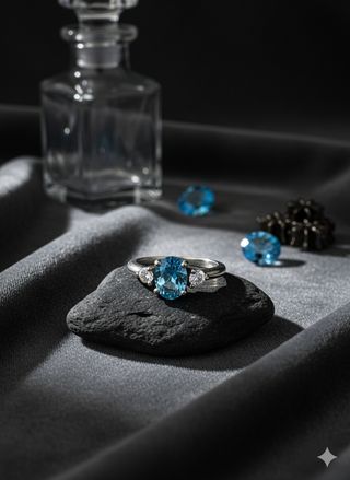 Anillo Plata 3 Gemas Azul