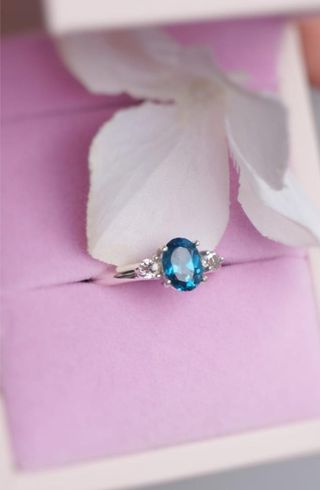 Anillo Plata 3 Gemas Azul