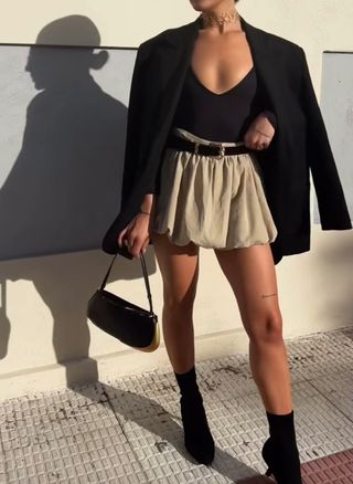 Falda pantalón globo Zara beige