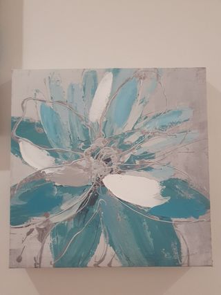 Cuadros Decoración Flor Teal y Blanco