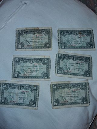 6 Billetes 5 Pesetas Bilbao 1937 El Banco de Españ