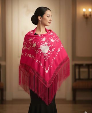 Mantón Flamenco Rosa Fucsia Bordado