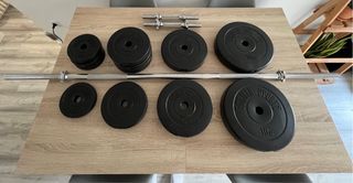 Set de Barra Larga y Discos de Pesas de Plástico 
