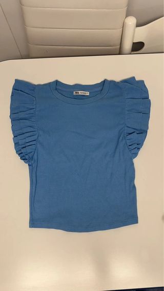 Top Zara Azul Claro M Volantes