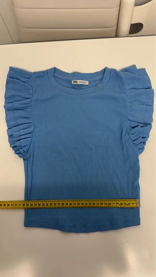 Top Zara Azul Claro M Volantes
