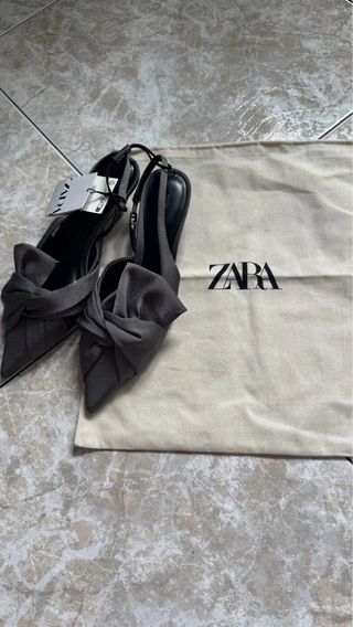 Zapato Tacón Kitten Gris Talla 37 Zara
