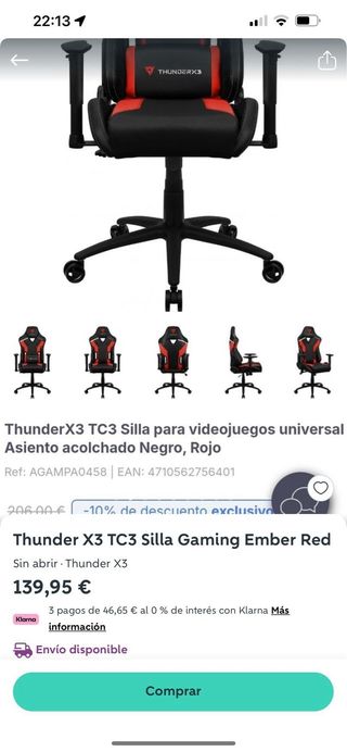 Silla Gaming ThunderX3 TC3 Roja