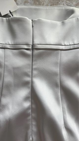 Vestido Zara S Gris Perla Satinado Lazo Nuevo