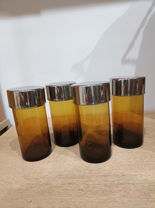 4 Botes Cocina Vintage Cristal Ámbar