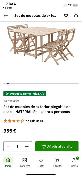 Mesa y 4 sillas de exterior de madera