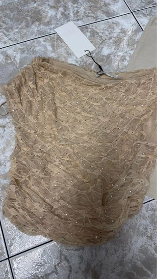 Top Zara S Rosa Claro Strass Encaje Nuevo