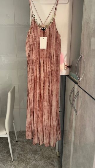 Vestido Zara Tie Dye Arandelas Rosa Talla M