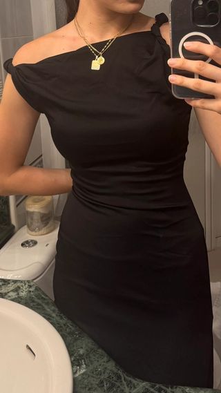 Vestido Midi Negro Zara Talla M Satinado