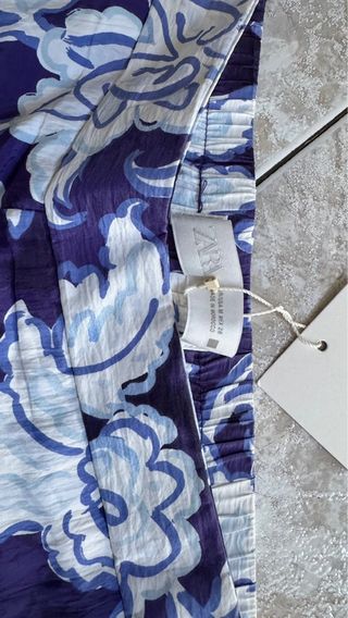 Pantalón Zara Estampado Azul y Blanco Talla M