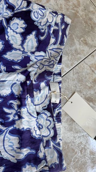 Pantalón Zara Estampado Azul y Blanco Talla M