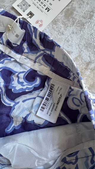 Pantalón Zara Estampado Azul y Blanco Talla M
