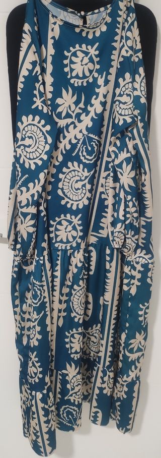 Vestido Largo Satinado Estampado Boho