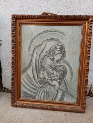 Cuadro Virgen María y Niño Jesús, Lápiz