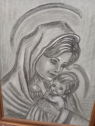 Cuadro Virgen María y Niño Jesús, Lápiz