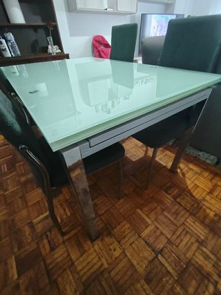 Mesa de cristal extensible gris