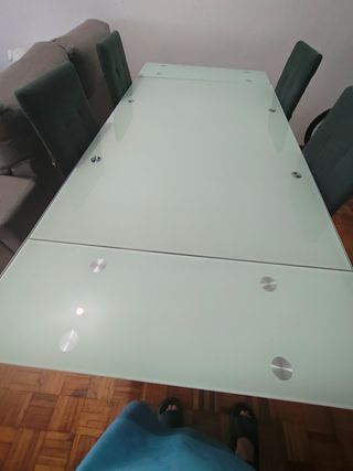 Mesa de cristal extensible gris