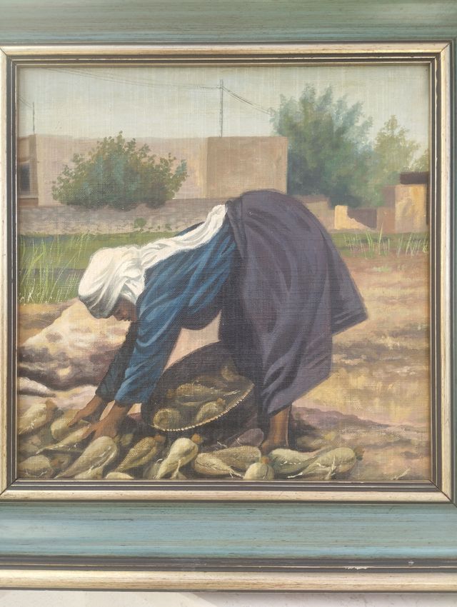 Quadro a olio donna al lavoro