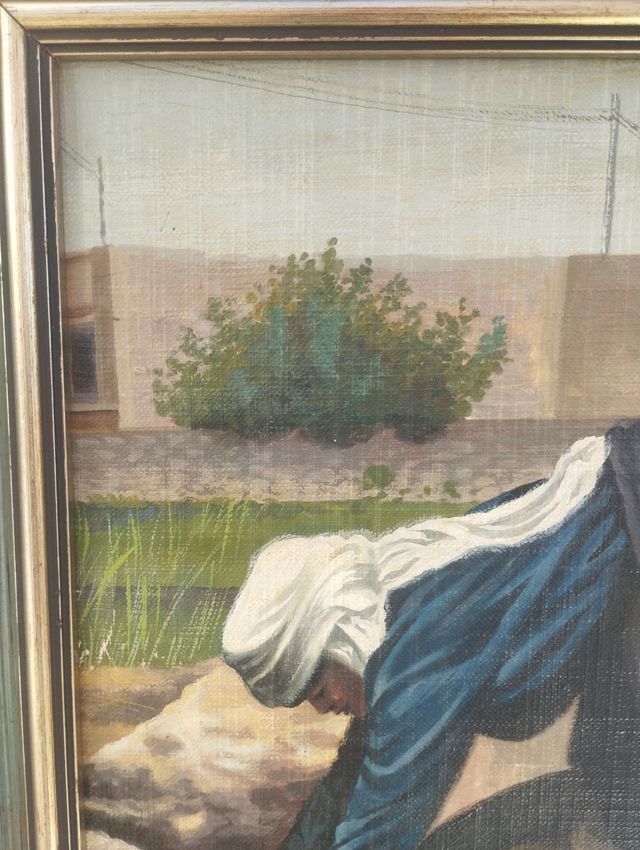 Quadro a olio donna al lavoro