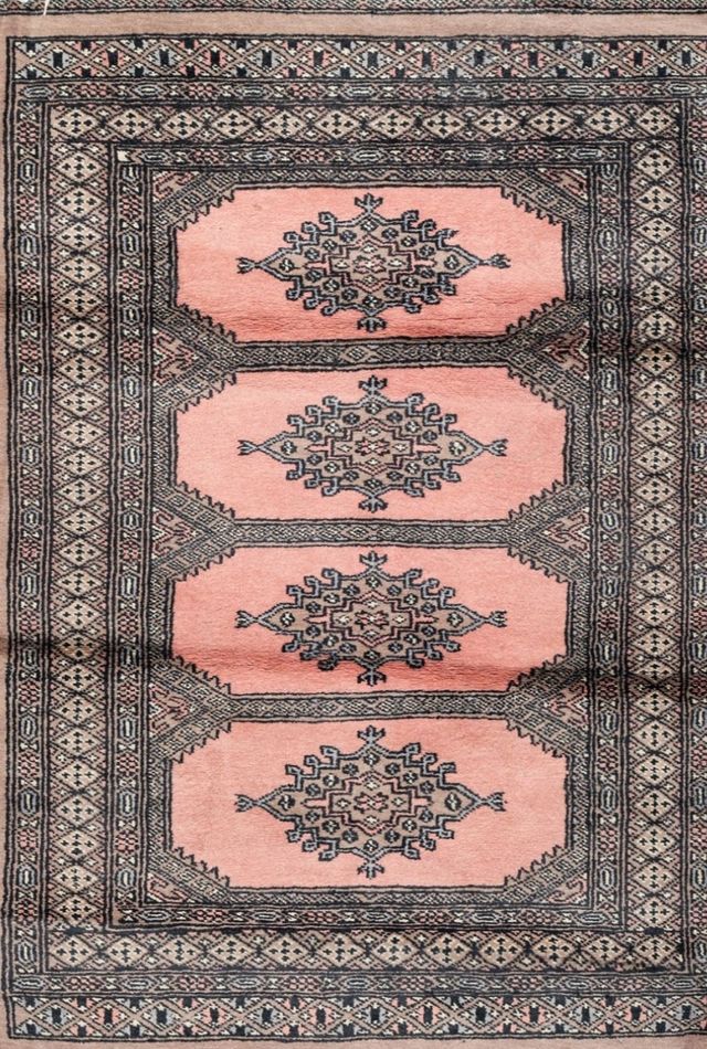 Tappeto Kashmir lana rosa e marrone