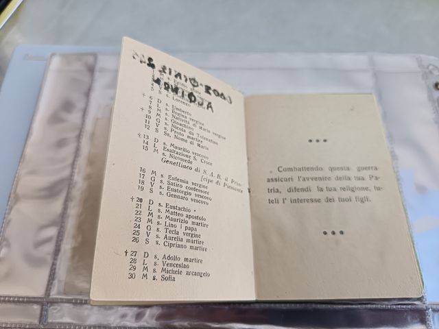 Calendario tascabile 1942 Comando Militare