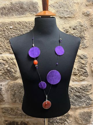 Collana camoscio e corniola viola arancio