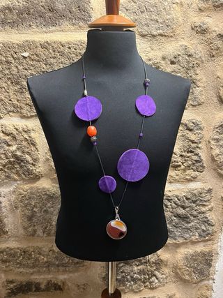 Collana camoscio e corniola viola arancio