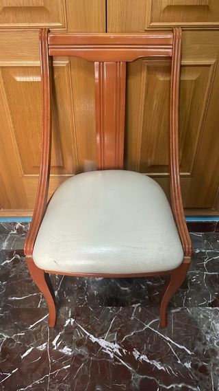 6 Sillas Salón Madera y Piel Beige/Marrón