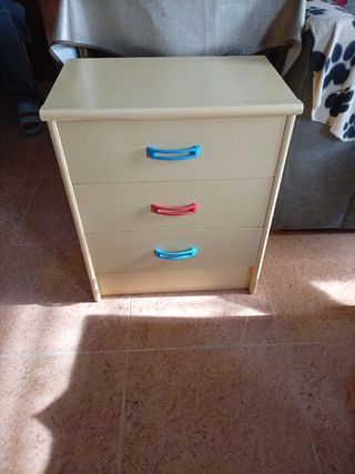 Cajonera Beige con Tiradores Azul y Rojo