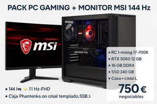 PC Gaming i7 + RTX 3060 + Monitor MSI 144Hz | Pack completo