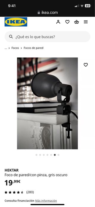 Lámpara de mesa con pinza. Serie HEKTAR de Ikeaw. 