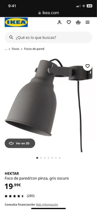 Lámpara de mesa con pinza. Serie HEKTAR de Ikeaw. 