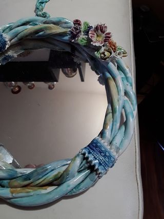 Specchio artigianale decorato con fiori cm 27x27