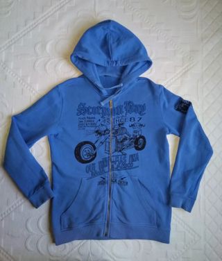 Felpa blu con stampa teschio e moto