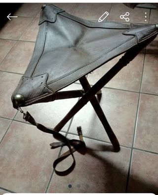 Taburete plegable cuero y madera
